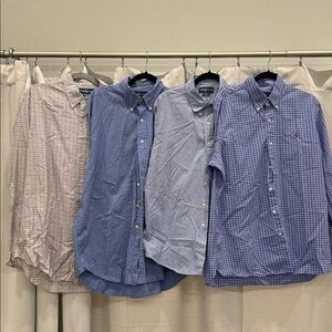 Set of 4 Men's Blue Checked Button-Down Shirt - Classic Dress Shirt